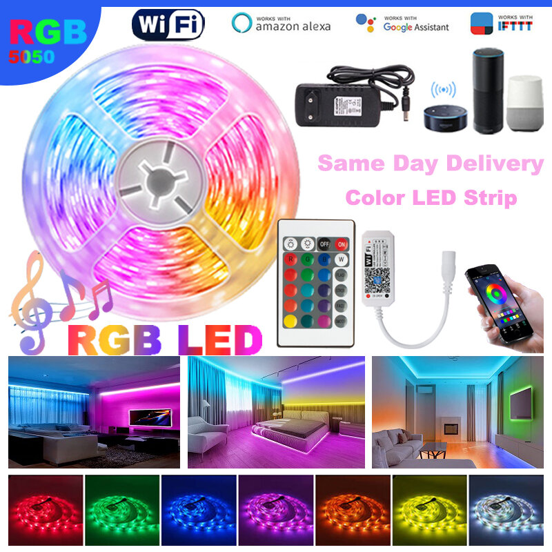 WIFI مجموعة التحكم أضواء النيون RGB APP التحكم 5050 غرفة الديكور التلفزيون خلفية 12 فولت LED قطاع أضواء الشريط اليكسا ماجيك المنزل
