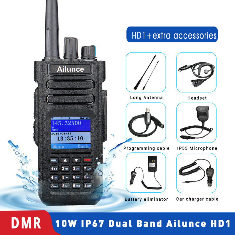 جهاز إرسال واستقبال رقمي من Ailunce طراز HD1 DMR لاسلكي طويل المدى للهواة يعمل لاسلكيًا لاسلكيًا لتحديد المواقع VHF UHF ثنائي النطاق