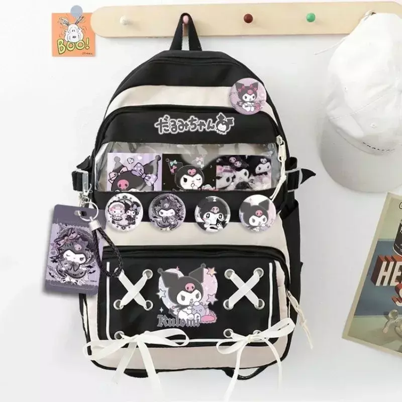 حقيبة ظهر Hello Kitty Kuromi للنساء ، حقيبة مدرسية برسوم كرتونية لطيفة ، حقيبة ذات سعة كبيرة لطلاب المدارس الإعدادية ، الموضة