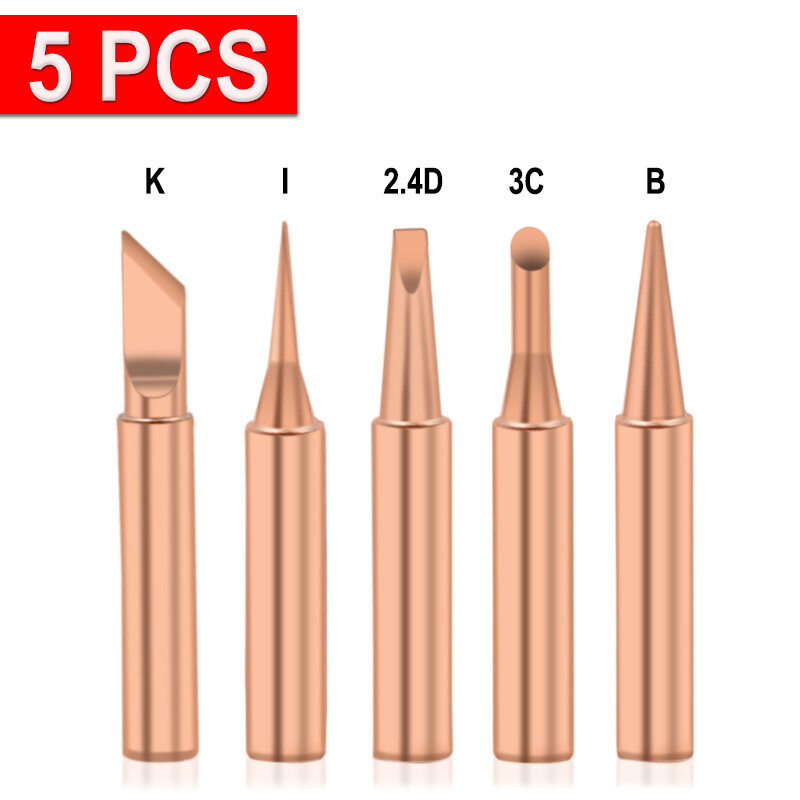 5 قطعة I + B + K + 2.4D + 3C لحام الحديد النحاس النقي 900M-T لحام الحديد نصائح رئيس مجموعة داخل الساخن العارية النحاس أداة لحام كهربائي