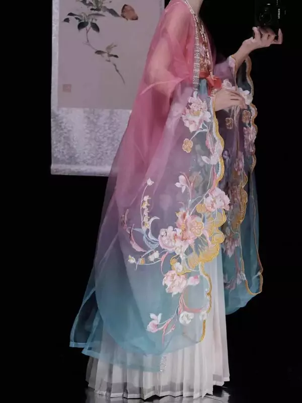 فستان هانفو صيني للنساء ، زي تنكري ، زي حفلة ، سلالة تانغ ، تطريز صيني قديم ، فستان هانفو متدرج ، مقاس كبير ، XL