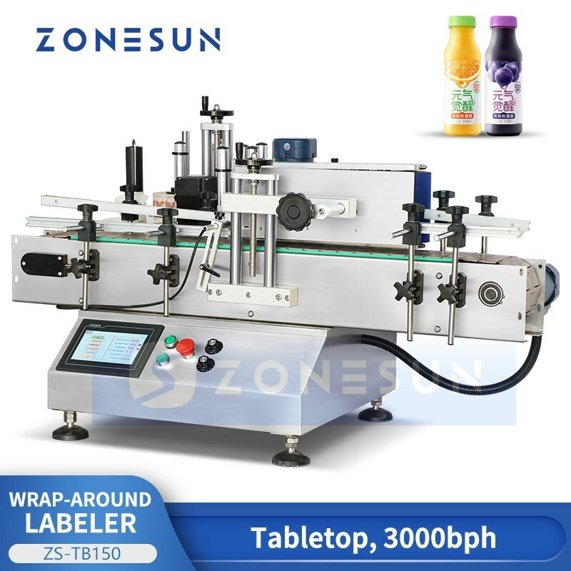 ZONESUN التفاف حول التسمية للحاويات أسطواني زجاجة جرة يمكن تطبيق حزام منضدة آلة وسم ZS-TB150