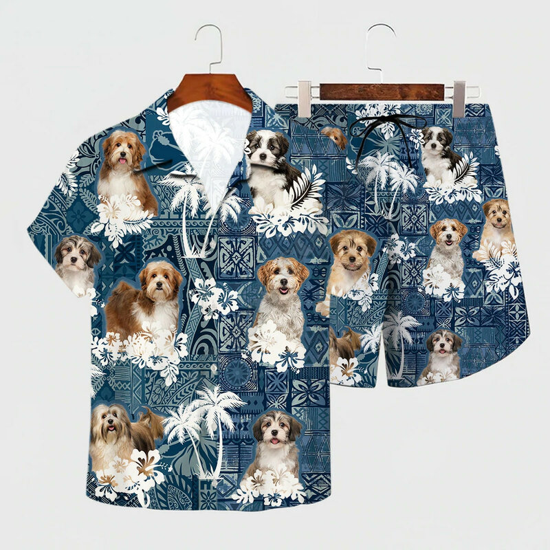 قميص الصيف السلوقي هاواي مجموعة ثلاثية الأبعاد مطبوعة هاواي قميص + شورتات للبحر الرجال للنساء مضحك الكلب الملابس