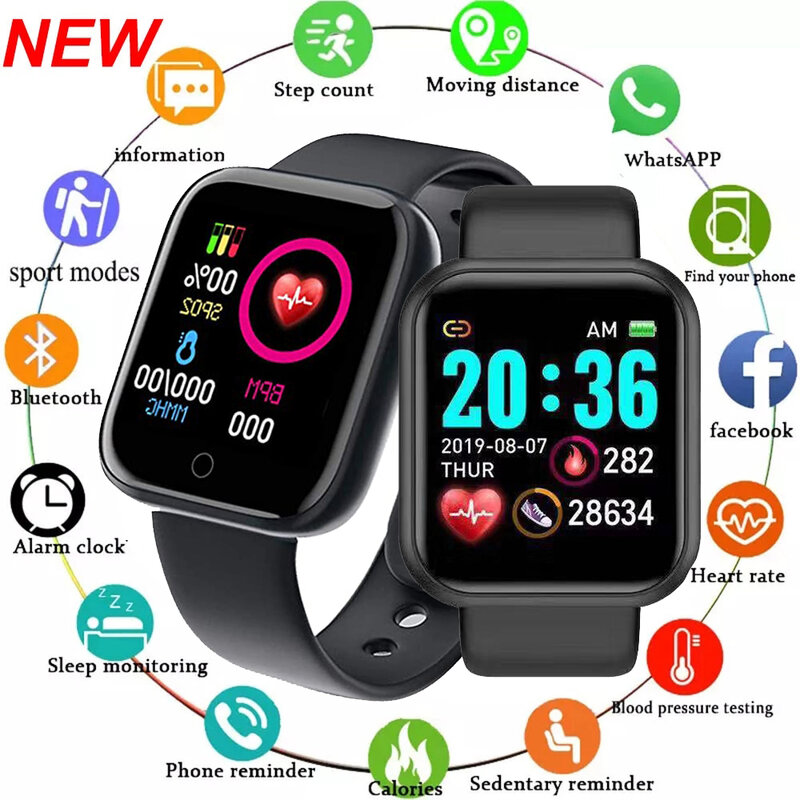 ل شاومي هواوي D20 برو بلوتوث ساعة ذكية الرجال النساء Y68 ضغط الدم رصد معدل ضربات القلب الرياضة Smartwatch Fitpro المقتفي