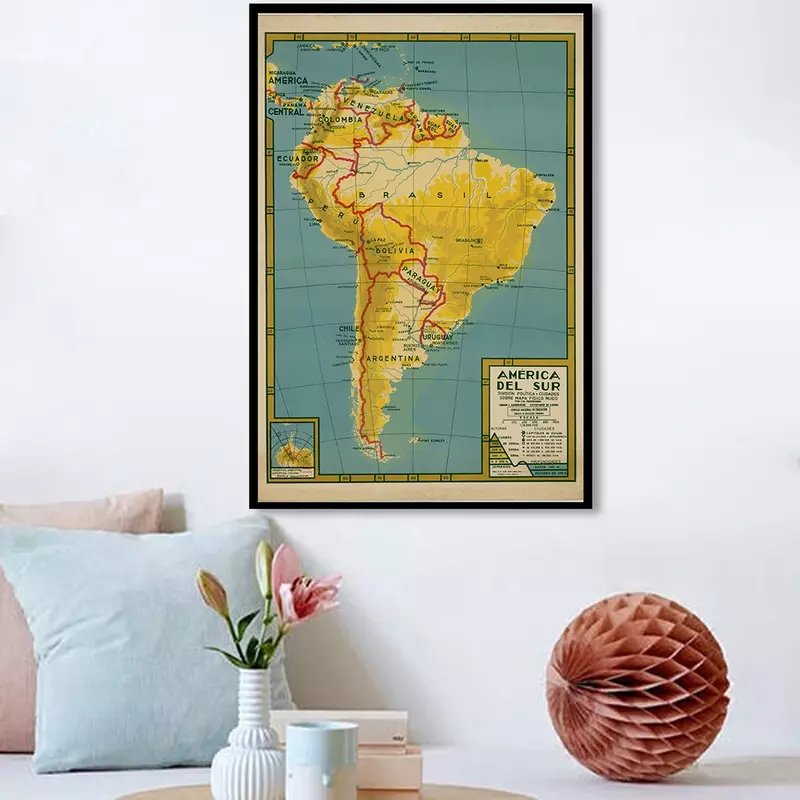 59*84 سنتيمتر السياسية خريطة أمريكا الجنوبية الرجعية حائط لوح رسم ملصق فني غير المؤطرة يطبع ديكور المنزل الاطفال اللوازم المدرسية