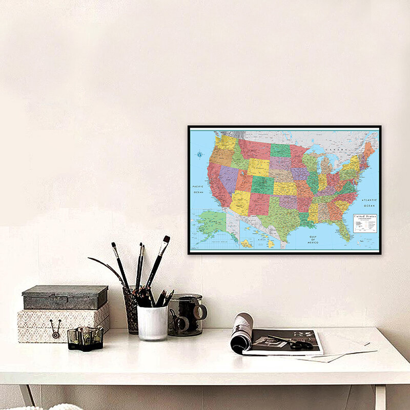 الخريطة الإدارية للولايات المتحدة 90*60 سنتيمتر ملصق فني ومطبوعات غير المنسوجة قماش اللوحة اللوازم المدرسية ديكور المنزل