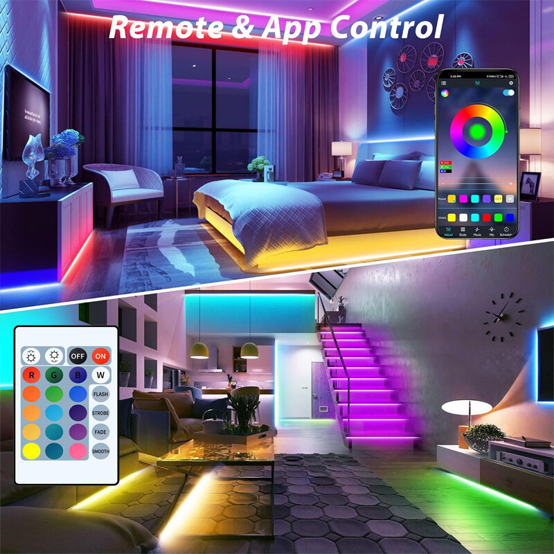 أضواء LED شريطية مع تطبيق وتحكم الأشعة تحت الحمراء ، RGB ، USB ، مشرق ، أفضل بدلة لغرفة النوم ، التلفزيون ، الجدار ، غرفة المعيشة ، ديكورات الحفلات ، 18