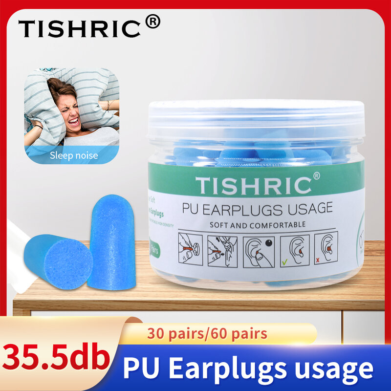 TISHRIC سدادات الأذن الإسفنج لينة سدادات الأذن الحد من الضوضاء النوم سدادة الأذن السفر معدل الحد من الضوضاء 35.5db عزل الصوت