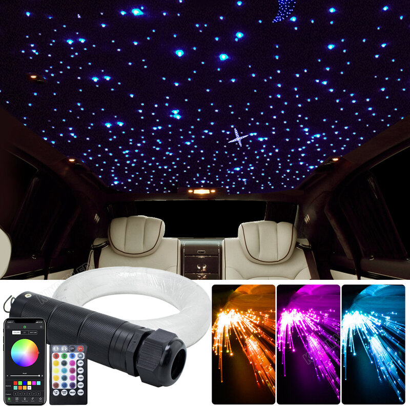 أضواء نجمة سقف السيارة ، LED الألياف البصرية ، السماء المرصعة بالنجوم ، ومجموعات الإضاءة الألياف البصرية ، App ، 12 فولت ، 6 واط ، RGBW ، 100-460 قطعة