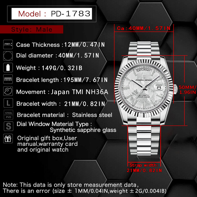 ساعة ميكانيكية بتصميم باجاني للرجال ، قرص نيزكي d40 ، ساعة أوتوماتيكية فاخرة ، كريستال ياقوتي NH36A ياباني ، جديد ،