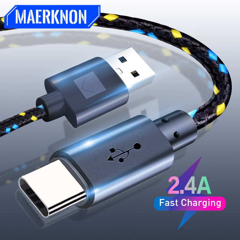 Maerknon USB نوع C كابل النايلون شحن سريع بيانات الحبل لسامسونج S22 Oneplus 9 شاومي هواوي الهاتف المحمول نوع-c USB-C الكابلات