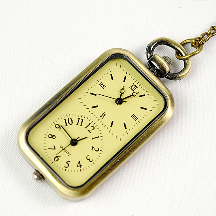 خمر المزدوج 2 الطلب الهاتفي كوارتز ساعة الجيب للرجال النساء مستطيل فوب سلسلة برونزية قلادة قلادة ساعة لجمع هدية