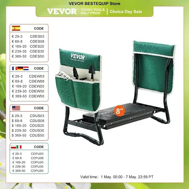 VEVOR-عجل ومقعد ، سعة حمولة الحديقة ، وسادة عريضة إيفا 8 أو 10 بوصة ، مقعد حديقة قابل للطي ، مقعد ركوع للبستنة
