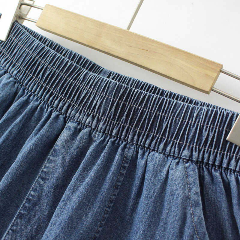 سروال جينز نسائي مقاس كبير ملابس ضيقة كبيرة الحجم بنقوش منحنية ملصقات جيب جينز دينم بحزام كاحل سروال حريم صيف 2023