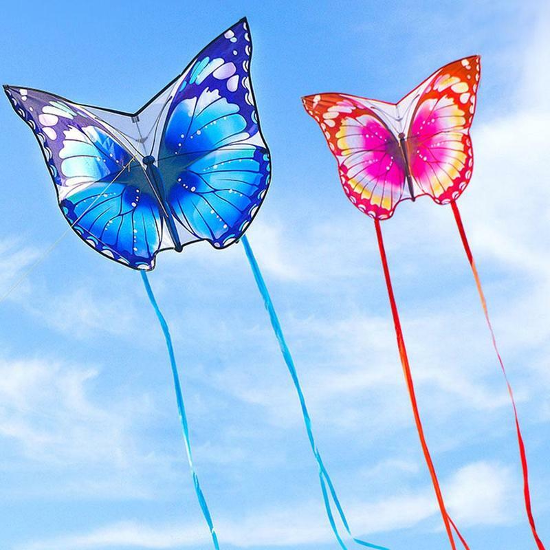 جميلة الأزرق طائرة ورقية في الهواء الطلق متعة طائرة ورقية الزجاج قضيب هدية الرياضة الكبار الصيف الأطفال خط طائرة ورقية فراشة للأطفال لعبة الصلب 30 متر