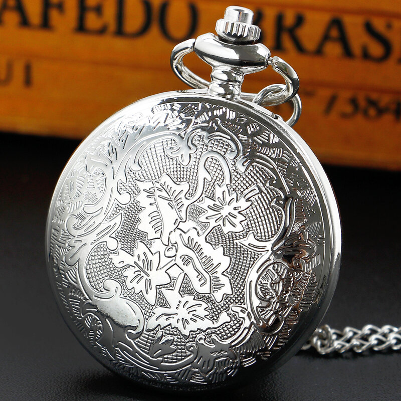 جميع هنتر الفضة الرومانية مقياس كوارتز ساعة الجيب ريترو الشرير الأبيض الهاتفي الجيب فوب ساعة قلادة مع سلسلة هدايا