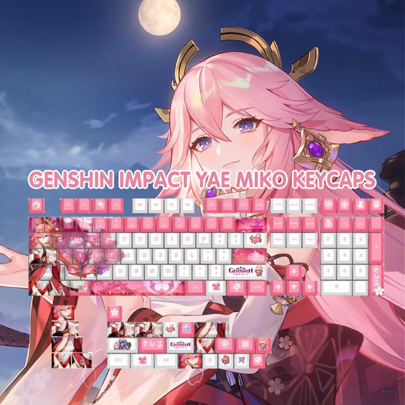 ملحقات لوحة المفاتيح من Beauty Yae Miko زينة لوحة المفاتيح ملحقات أنيمي ارتفاع الكرز لوحة المفاتيح التأثيرية قبعات المفاتيح تأثير Genshin
