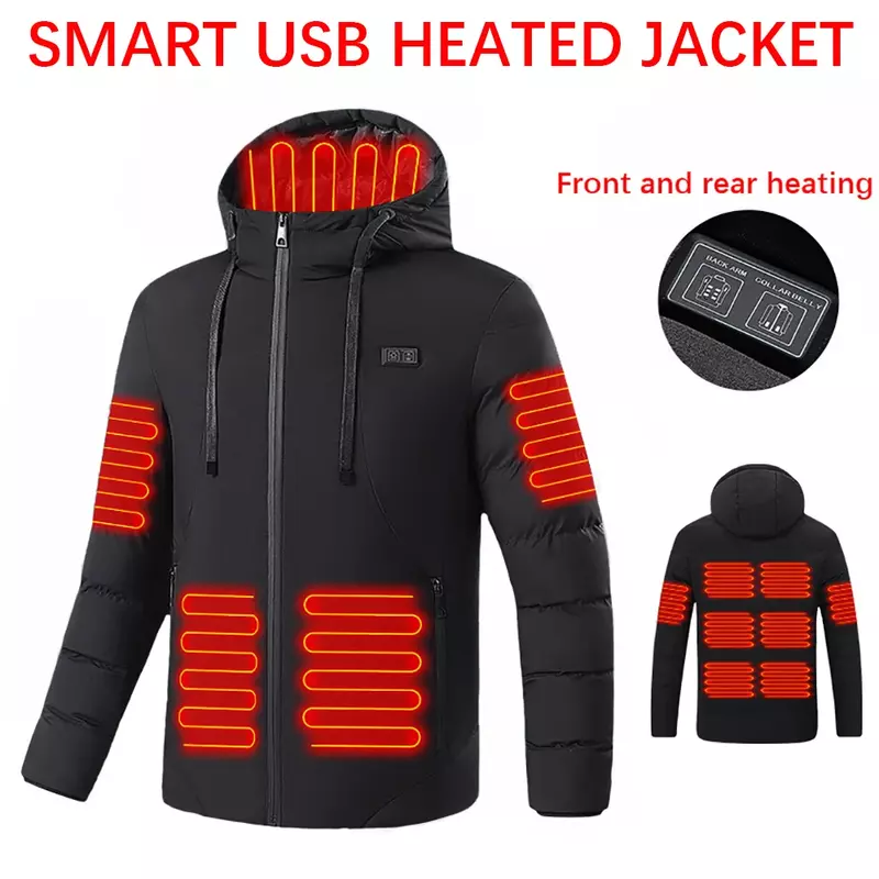 جاكيت دافئ ذكي USB للرجال ، معطف مدفأ كهربائي ، تحكم فردي ومزدوج ، باركا بغطاء للرأس ، التخييم والمشي لمسافات طويلة ، منطقة 4-11 ، 6XL ، الشتاء