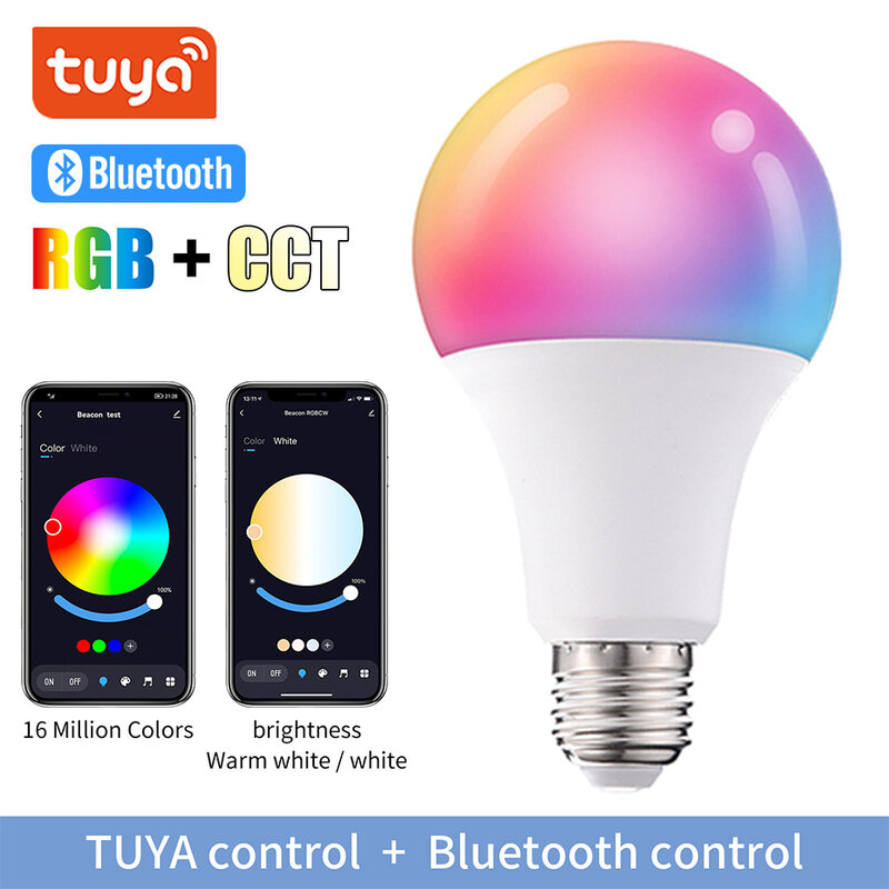 Tuya بلوتوث شبكة الذكية LED لمبة إضاءة 20 واط E27 B22 RGB مصباح اللون تغيير Lampada RGB + واط WW ديكور المنزل AC85-265V شبكة بوابة