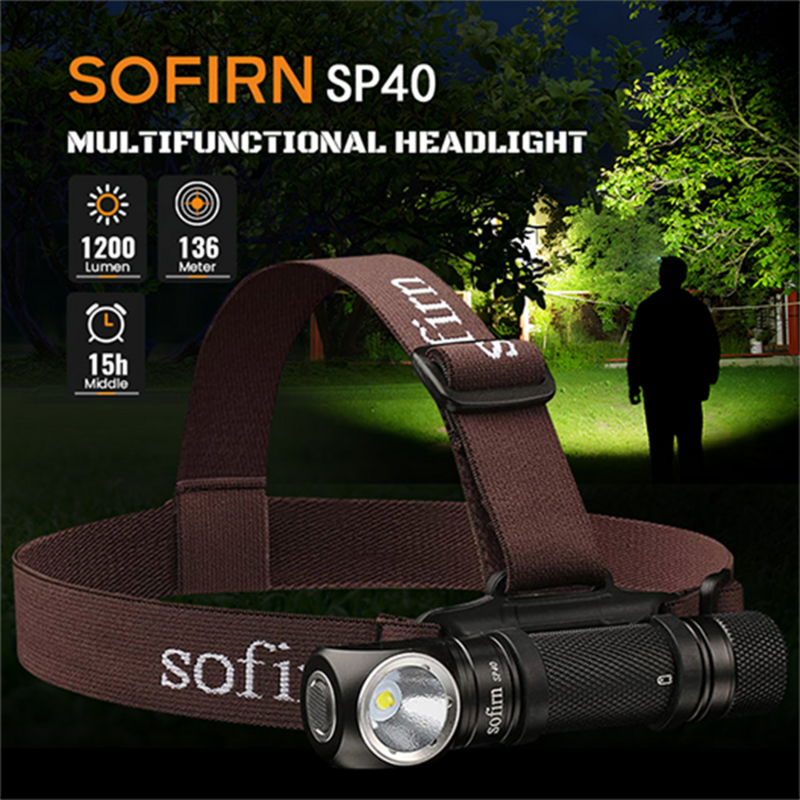 Sofirn LED EDC قابلة للشحن رئيس مصباح ، مشرق الشعلة مع غطاء الذيل المغناطيس ، الصيد في الهواء الطلق ، 18650 ، SP40 ، XPL ، 5300K ، 1200lm
