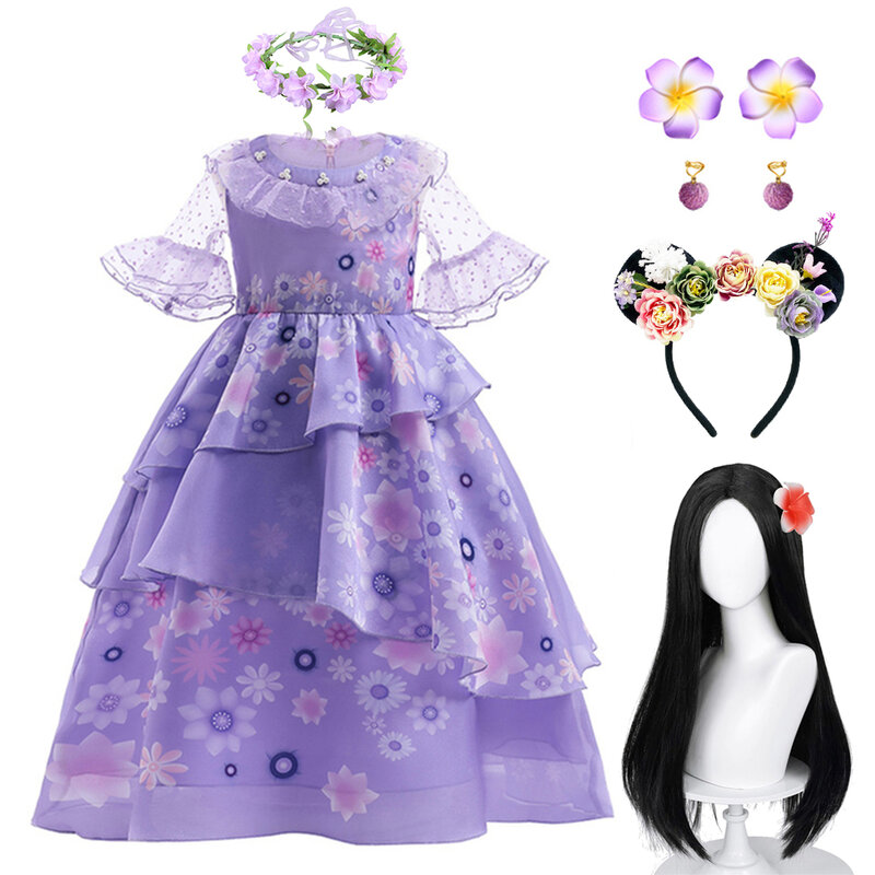 فستان الأميرات من Disney للبنات من Encanto ، بدلة جذابة للبنات ، ملابس لحفلات أعياد الميلاد والكريسماس