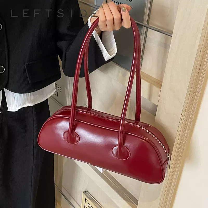 حقيبة كتف جلدية للنساء ، حقيبة كروس بودي للإناث ، حقائب يد وحقائب يد أحادية اللون ، حمراء ، تصميم كبير ، اتجاه جديد ،