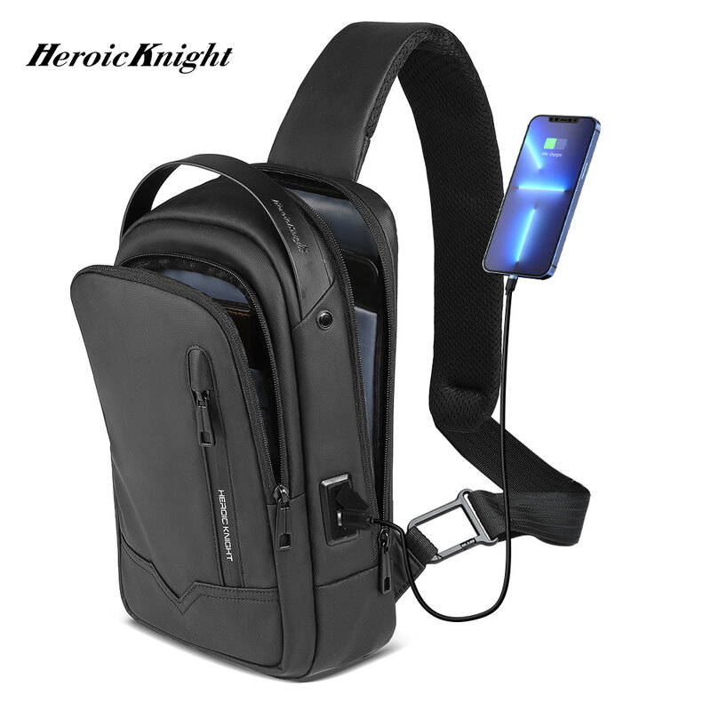 حقيبة صدر بطولية متقاطعة مع الجسم للرجال ، مقاومة للماء ، حقيبة كتف لجهاز iPad مقاس 11 بوصة ، كاجوال ، أنيق ، رجل ، عمل ، حزمة هاتف مع USB