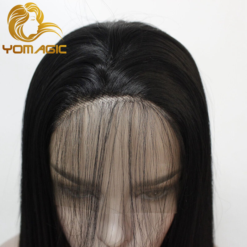 Yomagic-شعر مستعار أمامي من الدانتيل الصناعي بدون غراء ، شعر ناعم ، أسود ، منتف مسبقًا ، للنساء