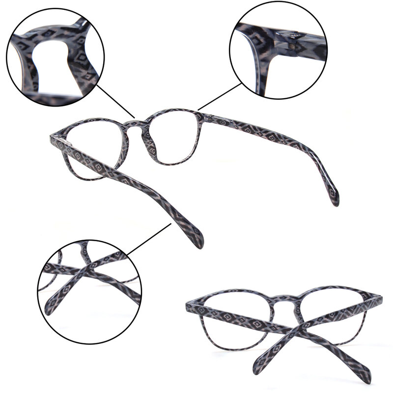 نظارات قراءة مطبوعة على الموضة ، إطارات فاتحة مضادة للأزرق ، عدسات عالية الدقة ، وصفة طبية خفيفة الوزن ، انكسار ، + ~ age