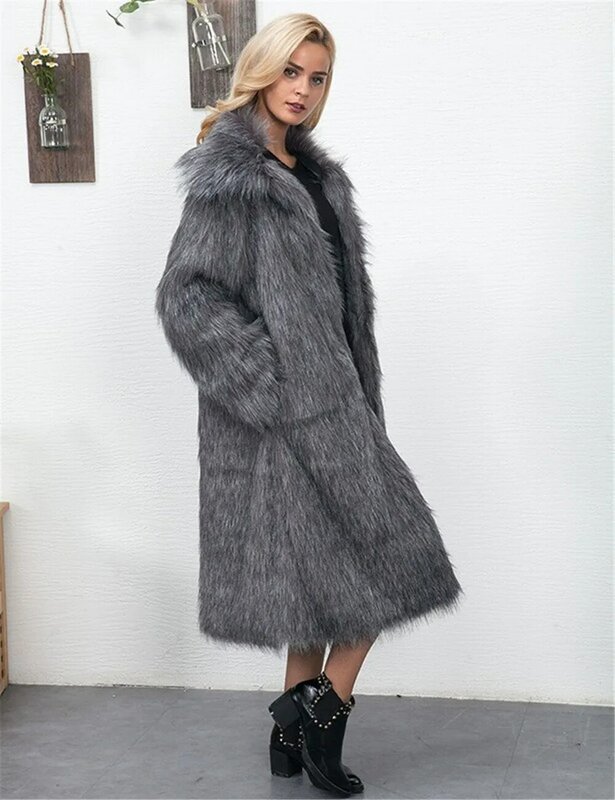 معطف طويل سميك دافئ مناسب للنساء ، سترة من الفرو الصناعي ، معطف مناوب غير رسمي ، موضة ، جديد ، شتاء