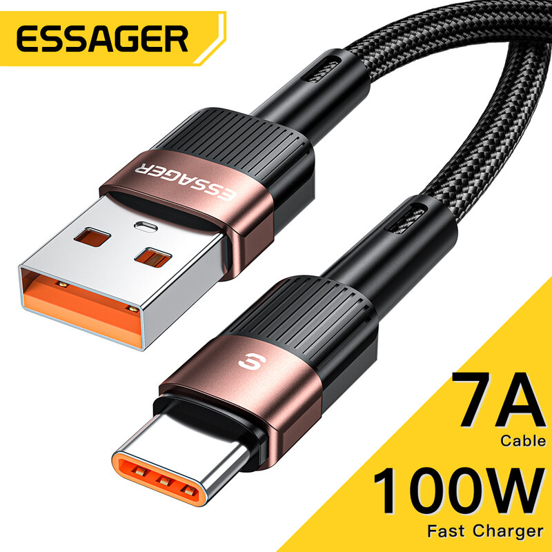 Essager 7A USB نوع C كابل ل Realme هواوي P30 برو 66 واط سريع شحن سلك USB-C شاحن بيانات الحبل لسامسونج Oneplus Poco F3