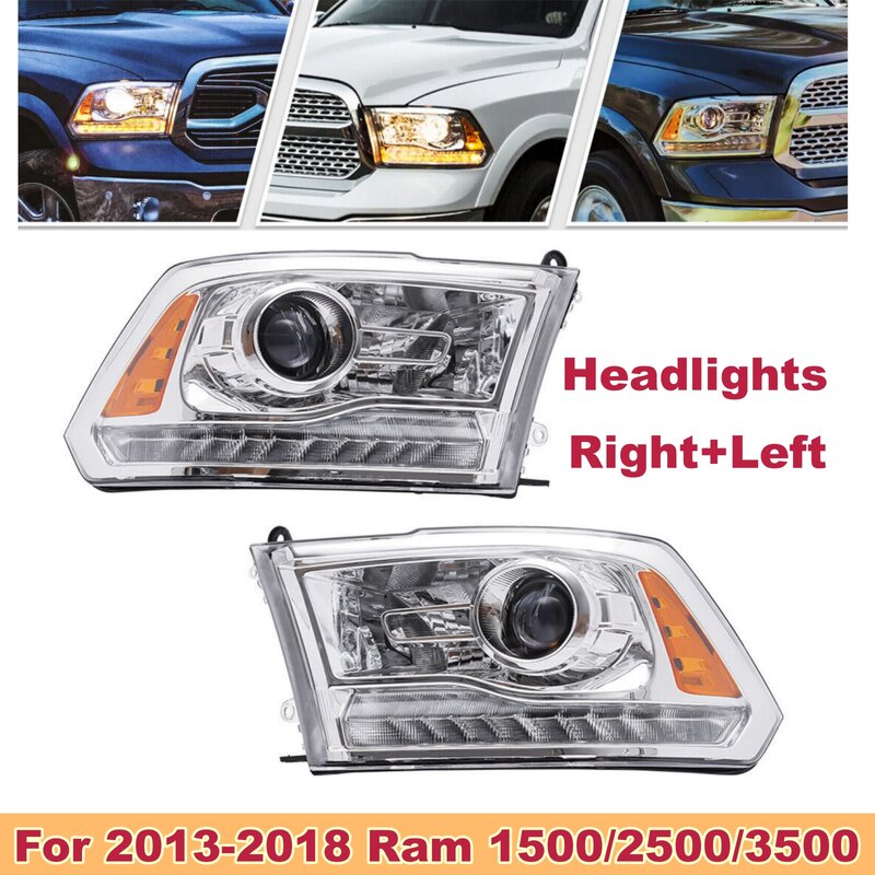مصابيح أمامية جانبية يسرى ويمنى مزودة بمصابيح أمامية هالوجين بإضاءة ليد ، مناسبة لـ ، عرض من من نوع Dodge Ram/1500 ، جهاز عرض من نوع LH + RH ، جديد