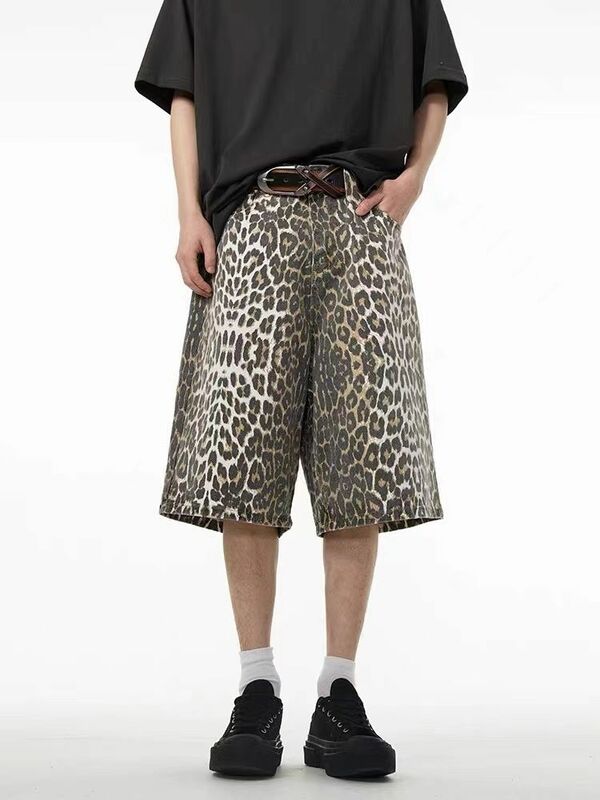 هوتشو-سراويل جينز نسائية كلاسيكية من جلد النمر ، شورت جينز ياباني ، ملابس الشارع الكبيرة الحجم ، أزياء كورية ، Y2k ، الصيف