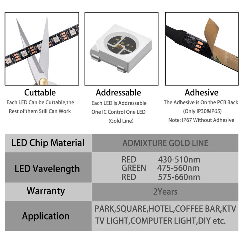 أضواء شريط LED ذكية RGB ، قابلة للعنونة بشكل فردي ، WS2812B ، WS2811 ، WS2813 ، WS2815 ، WS2812 ، 30 ، 60 ، بكسل ، Leds ، m ، DC 5V ، 12V