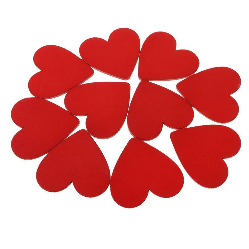 قلوب خشبية حمراء للحرف اليدوية والشرائح والقطع الخشبية لديكور الزفاف 2 × 10