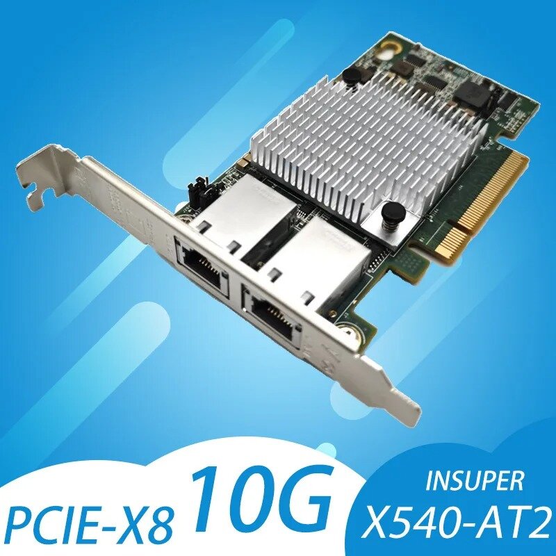 بطاقة الشبكة Intel-network card ، شرائح 10 جم ، pcie x8 ، نحاسي مزدوج ، rj45 ، منفذ إيثرنت 10 جيجابايت في الثانية ، متوافق مع