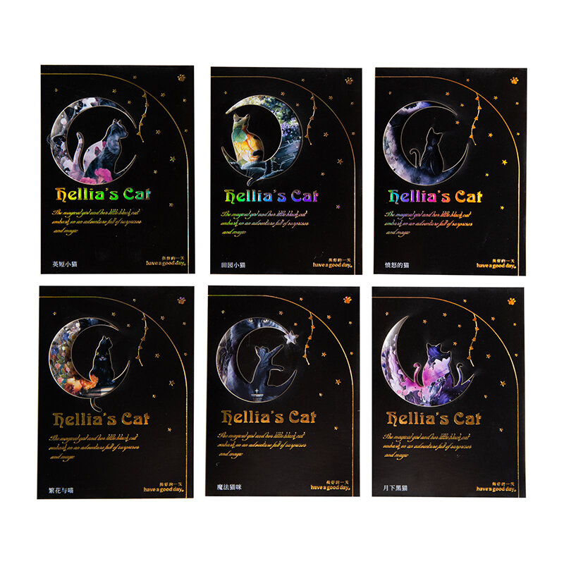 Hellia's Cat سلسلة الرجعية الديكور الإبداعي ، لتقوم بها بنفسك ملصقات الحيوانات الأليفة ، 6 حزم لكل مجموعة