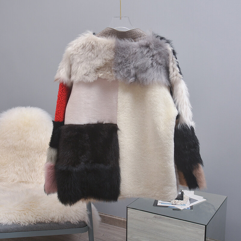 Winter Coats Wool Fur Women's Coat Women Clothes Patchwork Color Fashion Winter Warm Female Fur Jacket Casaco Feminino Zm805