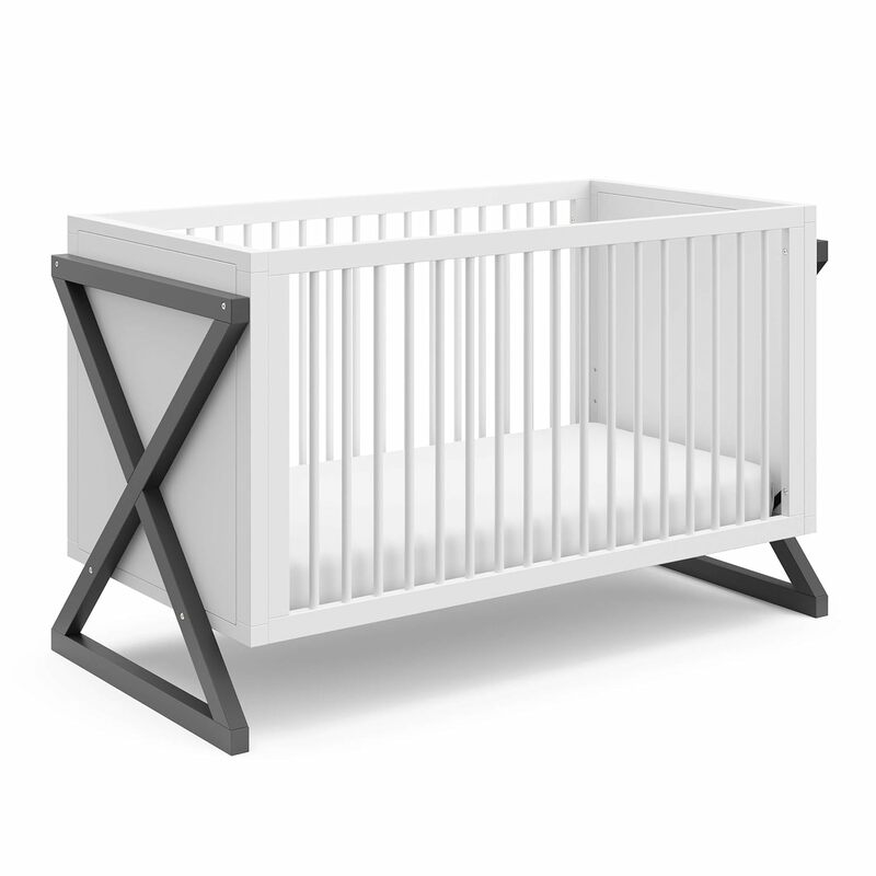 Storkcraft-Equinox سرير قابل للتحويل 3 في 1 ، رمادي ، سهل التحويل إلى سرير طفل صغير وسرير نهاري ، مرتبة قابلة للتعديل 3