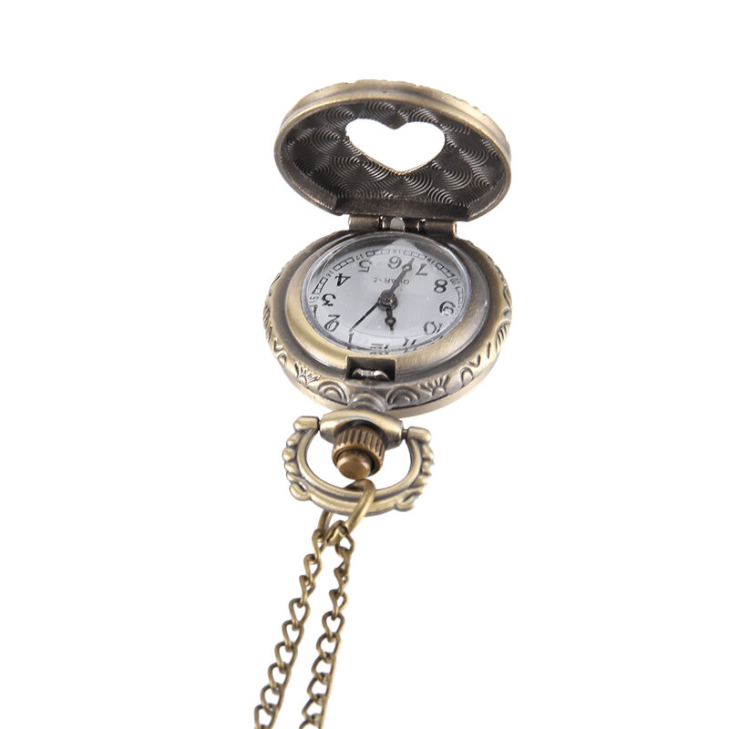 خمر ساعة الجيب برونزية اللون كوارتز ساعة كول سلسلة الجوف الحب القلب الساعات LL @ 17