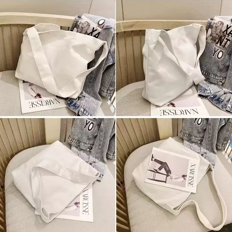 حقائب كتف قماشية بسيطة ، محمولة ، متعددة الوظائف ، قابلة لإعادة الاستخدام ، حقيبة يد للسفر ، سلسلة أحرف زهرية