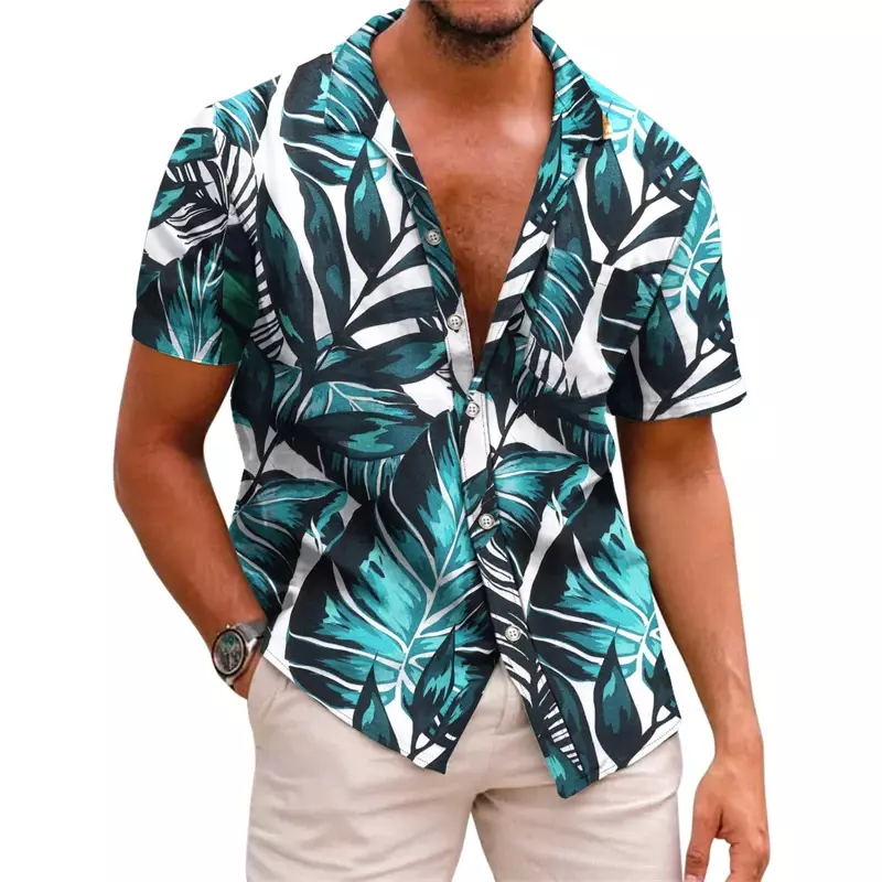 قميص رجالي مطبوع بنمط طية صدر ، بأكمام قصيرة ، مخطط ، هاواي ، عطلة يومية ، جيد التهوية ، كاجوال ، مريح ، صيفي
