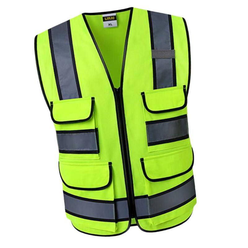 High Visibility Vest with Pockets, Reflective Strips and Zipper
