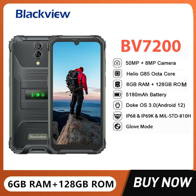 Blackview-مقاوم للماء الهاتف الذكي وعرة ، الهاتف المحمول ، هيليو G85 ، ثماني النواة ، 6GB + 128GB ، 6.1 بوصة ، كاميرا 50MP ، بطارية 5180mAh ، NFC ، BV7200