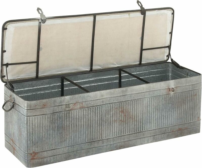 مقعد تخزين معدني مجلفن مع سطح خيش كريمي ، ديكو رمادي 79 ، 50 بوصة × 16 بوصة × 18 بوصة