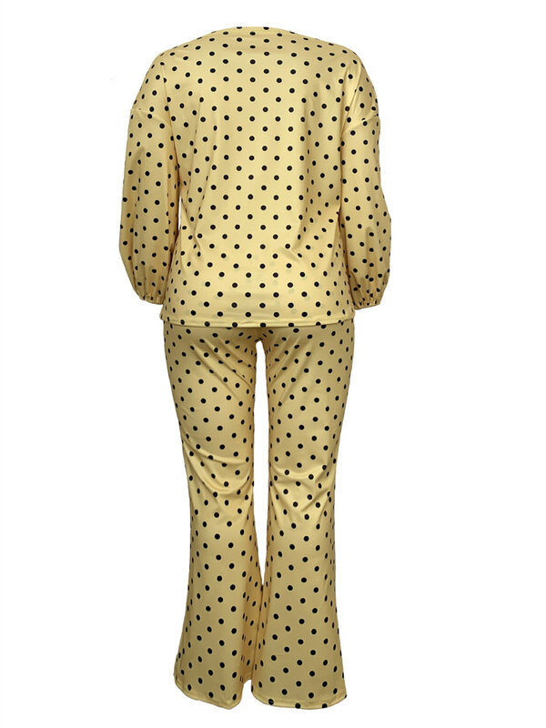 Wmstar-بدلة رياضية نسائية منقطة مكشوفة الكتفين ، توب بأكمام طويلة ، بدلة بنطال ، ملابس خريفية ، مقاس كبير ، مجموعات الموضة ، 2
