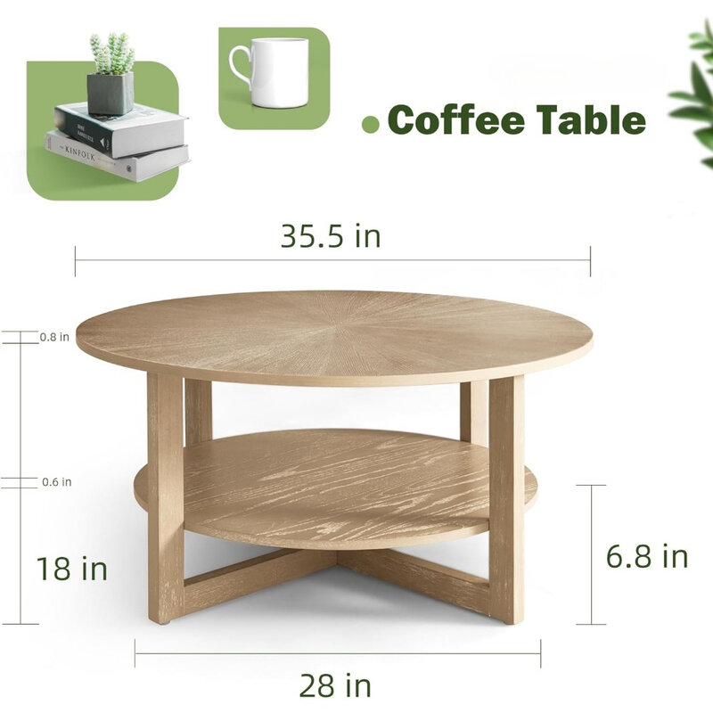 طاولات قهوة مركزية بتصميم دائرة كبيرة لغرفة المعيشة والكراسي وركن القهوة المنزلي وأثاث إسبريسو 35.5 × 35.5 × 18 بوصة