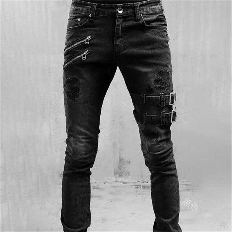 بنطال جينز رجالي كاجوال مطاطي ، موضة جديدة ، جينز هاراجو ضيق ، بنطال Y2K للشتاء ، خريف