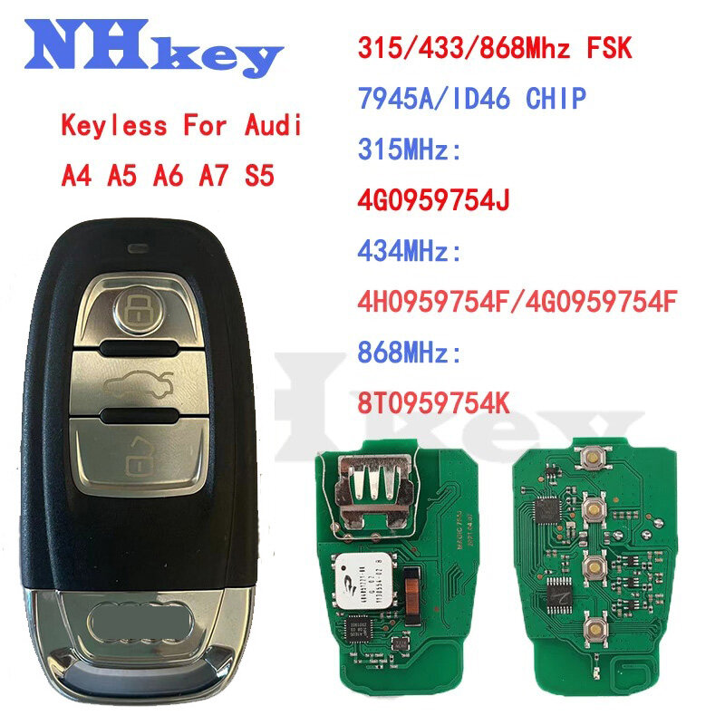 NHkey 4G0959754J 8T0959754K بدون مفتاح مفتاح ذكي لأودي 2010 2011 2012 2013 2014 2017 2018A4 A5 A6 A7 S5 4H0959754F 4G0959754F