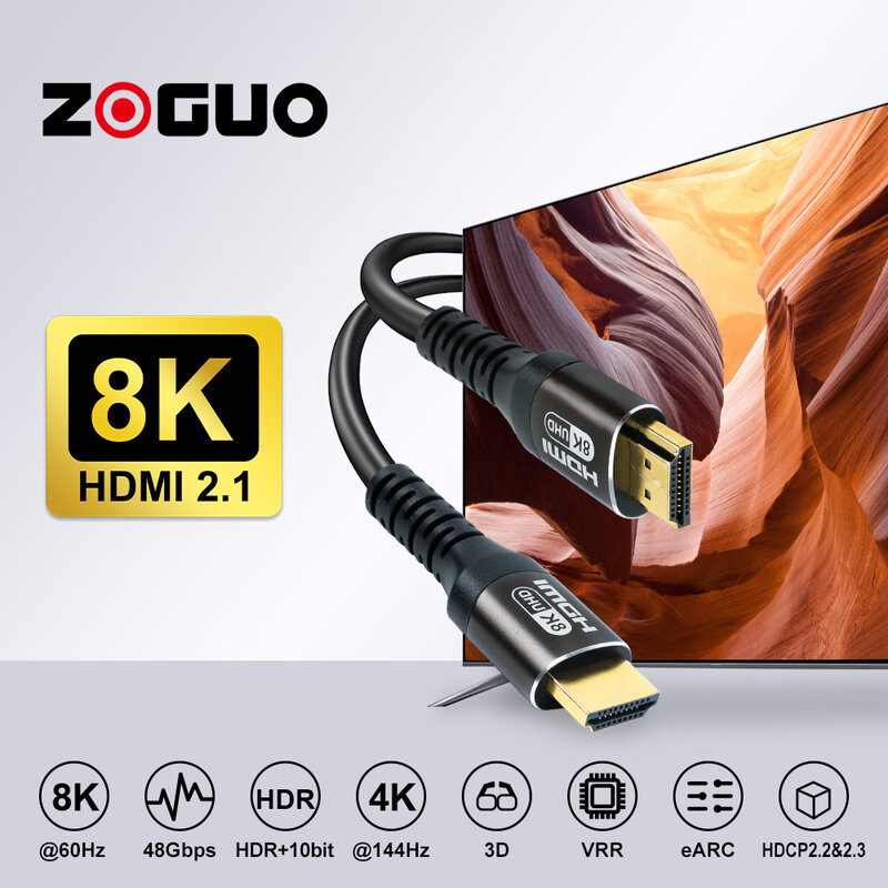 ZOGUO 8K HDMI 2.1 كابل 48Gpbs HDMI الفاصل 8K/60HZ 4K/120HZ لأجهزة الكمبيوتر المحمول شاومي صندوق التلفزيون العارض رصد PS5 صندوق المزامنة eARC Dolby